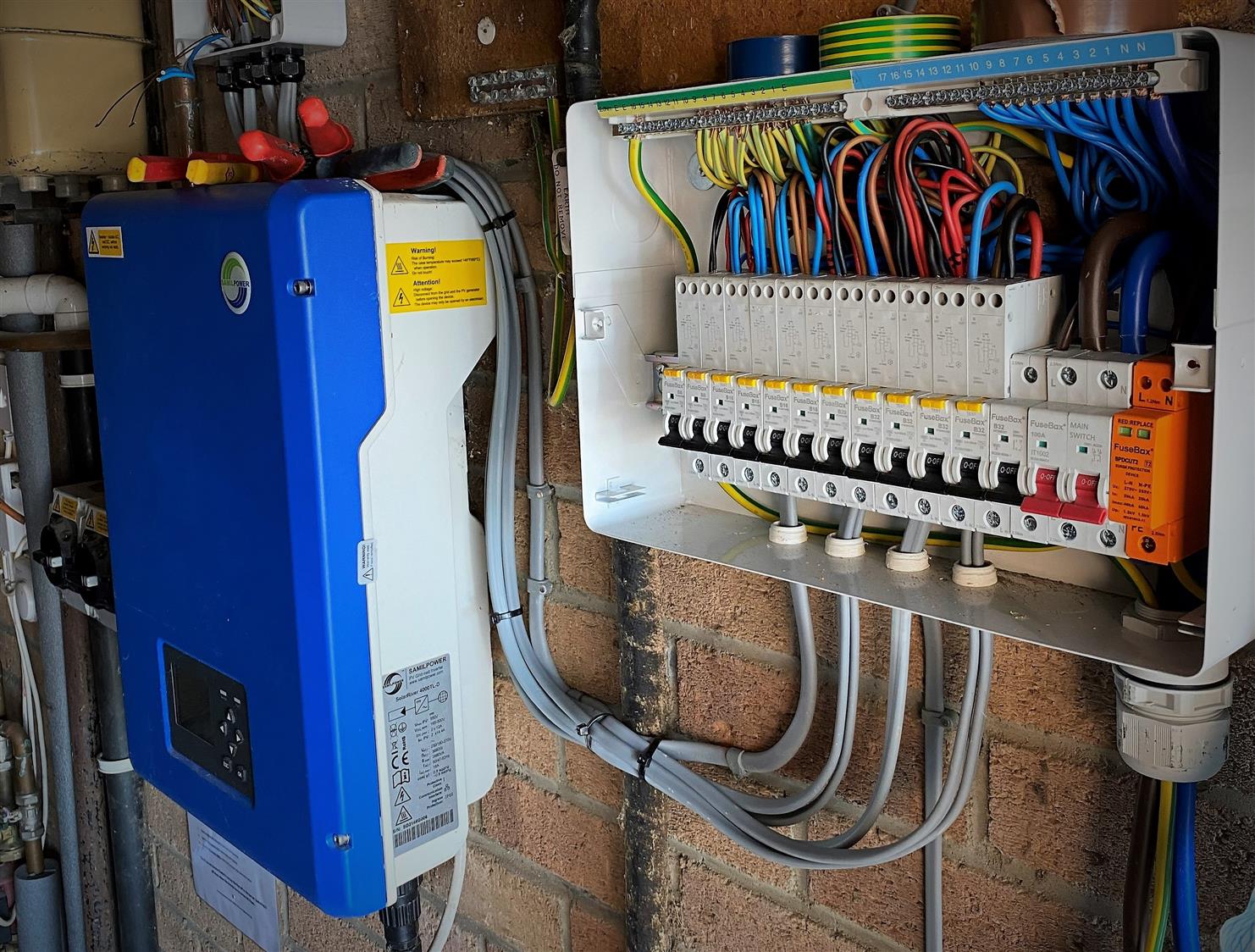 Consumer unit and solar inverter installation by R M Electrical Services